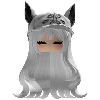 Fluffy emo White hair white cat cap y2k