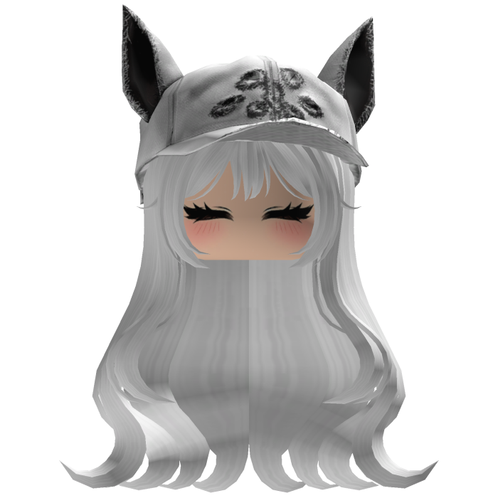 Fluffy emo White hair white cat cap y2k