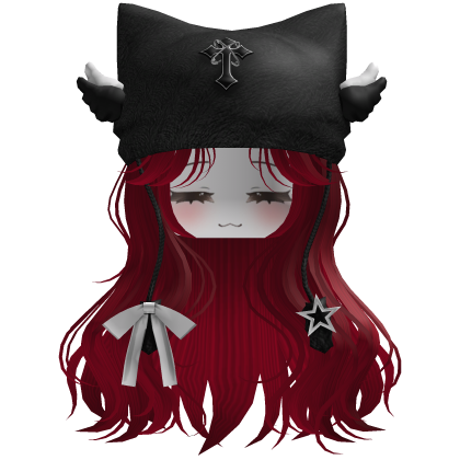 cute fluffy emo Y2K cat hair (Red) Roblox item