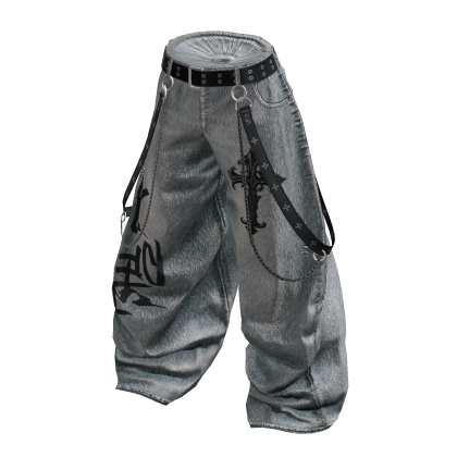 Y2K Grunge Chain Wide Denim Pants Gray Roblox catalog item