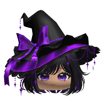 Cute Hair w/Halloween Witch Hat (Black&Purple) Roblox item