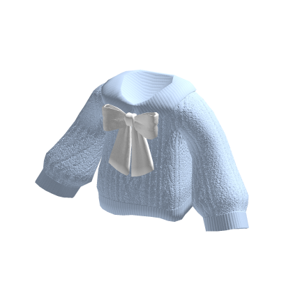 🍀Oversized Knitted Sweater w Bow (Blue)