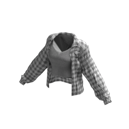 White Emo Flannel Cardigan Jacket w/ Crop Top thumbnail