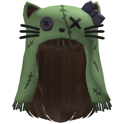 Halloween Zombie Cat Beanie w/ Brown Hair