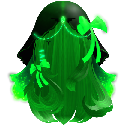 Green Long Wavy Coquette Hooded Doll Hair w/ Bows Roblox item