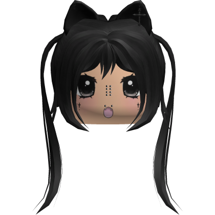 Doll Black Gothic Tuft Hair w/ Cat Ears & Face Roblox item