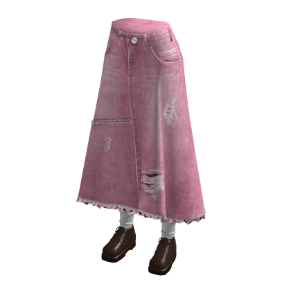 Y2K Denim Maxi Skirt w/ Shoes & Socks (Pink)