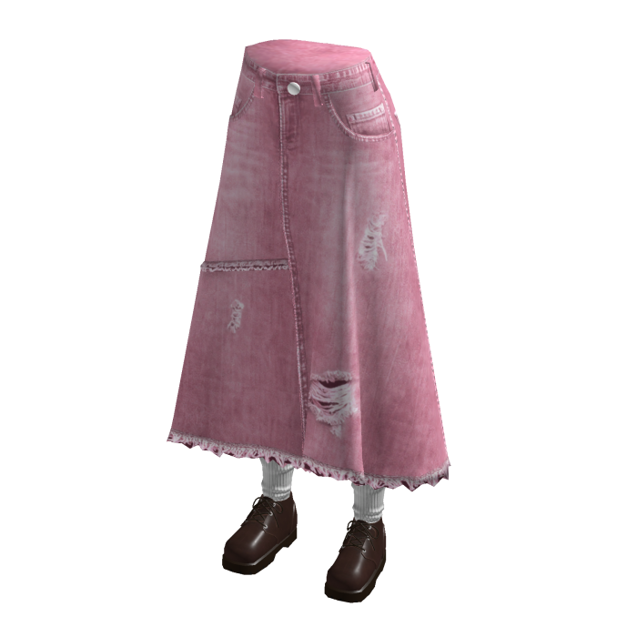 Y2K Denim Maxi Skirt w/ Shoes & Socks (Pink)