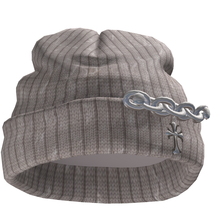 Worn Beanie with Chunky Chain and Cross