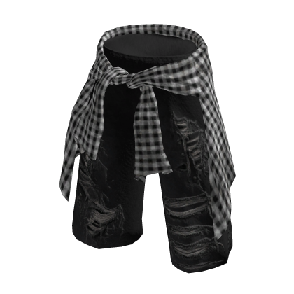 Black torn jeans Check distressed denim shirt tied thumbnail