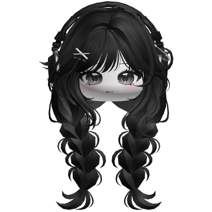 Cute Braided Pigtails w/Headphones (Black) Roblox item