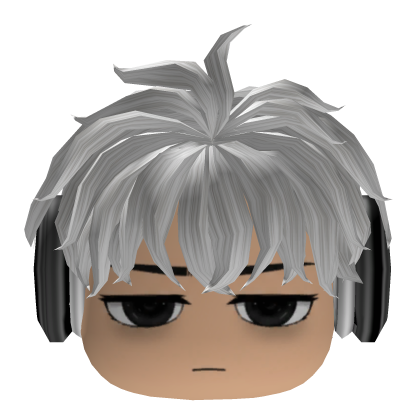 White Messy Emo Boy Hair w/ Headphones & Face Roblox item