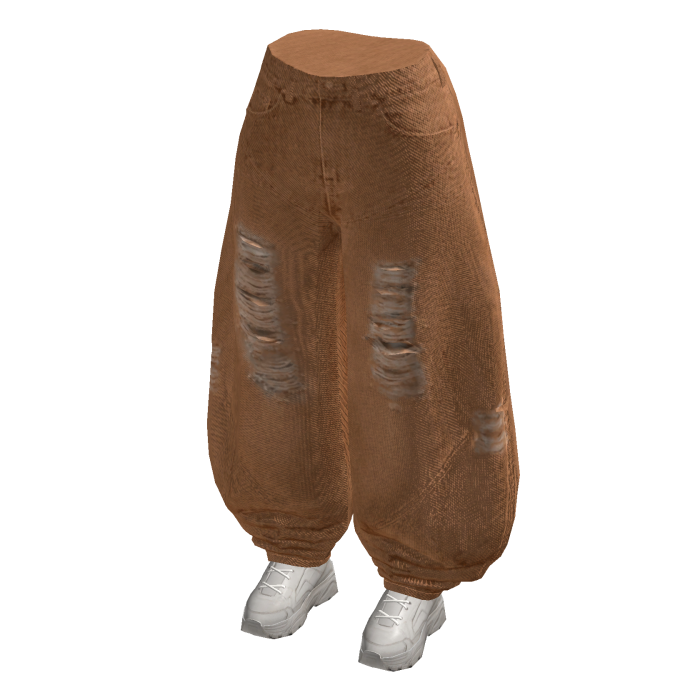 Ripped Balloon Jeans w/ Sneakers (Tan)