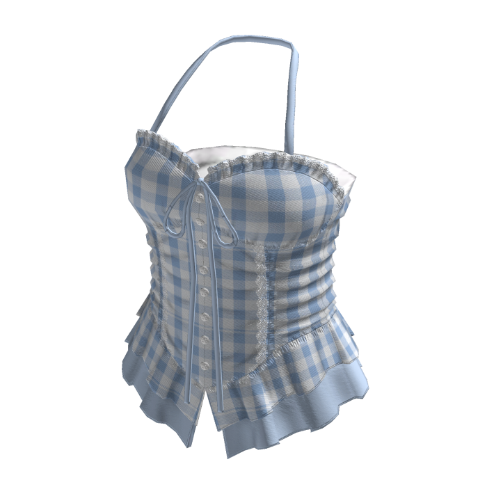 Coquette Gingham Halter Corset Top (Blue)