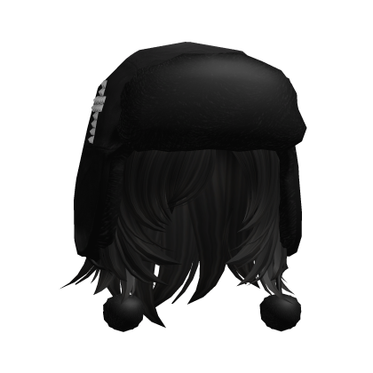 Cute Messy Wolfcut Black Hair w/ Black Ushanka Roblox item