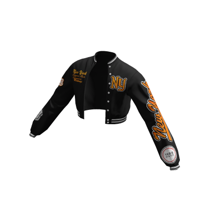 Bomber Jacket Black Cropped Varsity Patched Y2K thumbnail