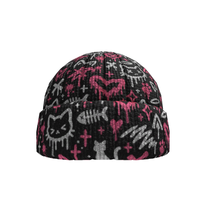 Black Pink Skull Graffiti Streetwear Beanie