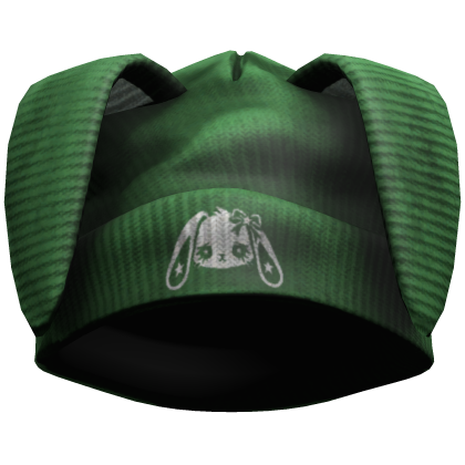 Green Oversized Distressed Bunny Beanie