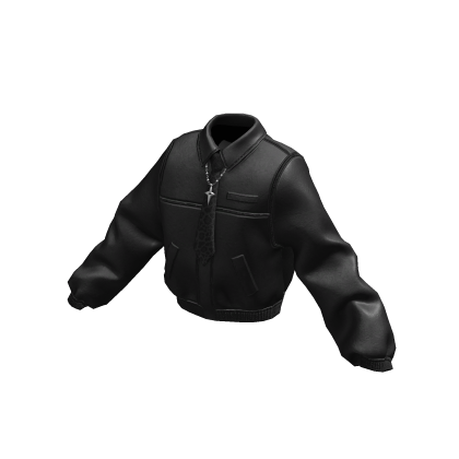 Tie Detail Black Leather Jacket