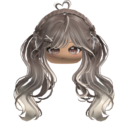 Cute Wavy Pigtails w/ Headphones (Brown&Beige) Roblox item