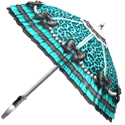 Gyaru Leopard Ruffle Bow Parasol Teal Black 