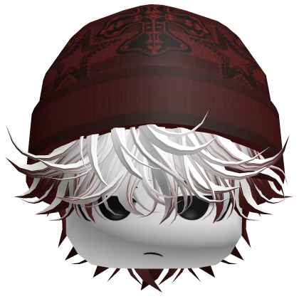 Messy Spikey Hair W/ Skater Beanie White&Red Roblox item
