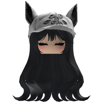 Fluffy emo Black hair white cat cap y2k