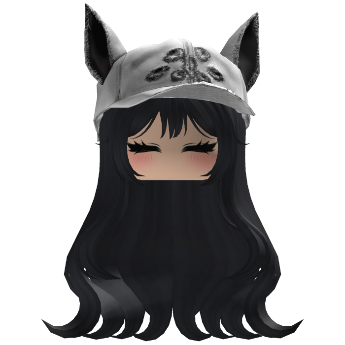 Fluffy emo Black hair white cat cap y2k