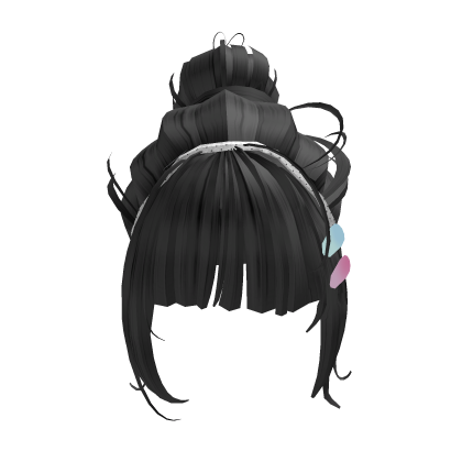 ☆ black kawaii harajuku messy bun with clips Roblox item