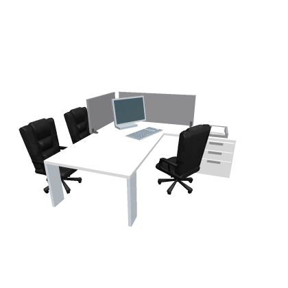 desk with computer and chairs