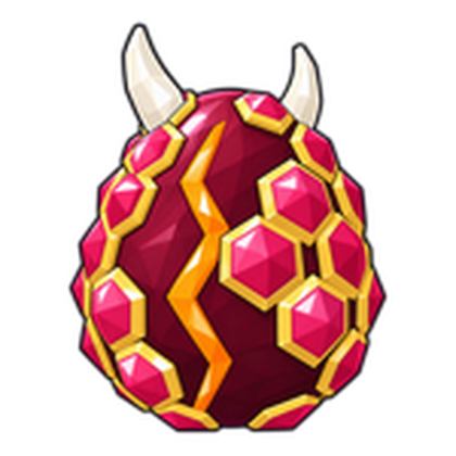 Store icon: a dark red egg covered in pink hexagonal gems with gold edges and a jagged orange crack, with two white horns on top