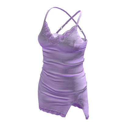 BB Cute Satin Shiny Lace High Cut Dress Purple
