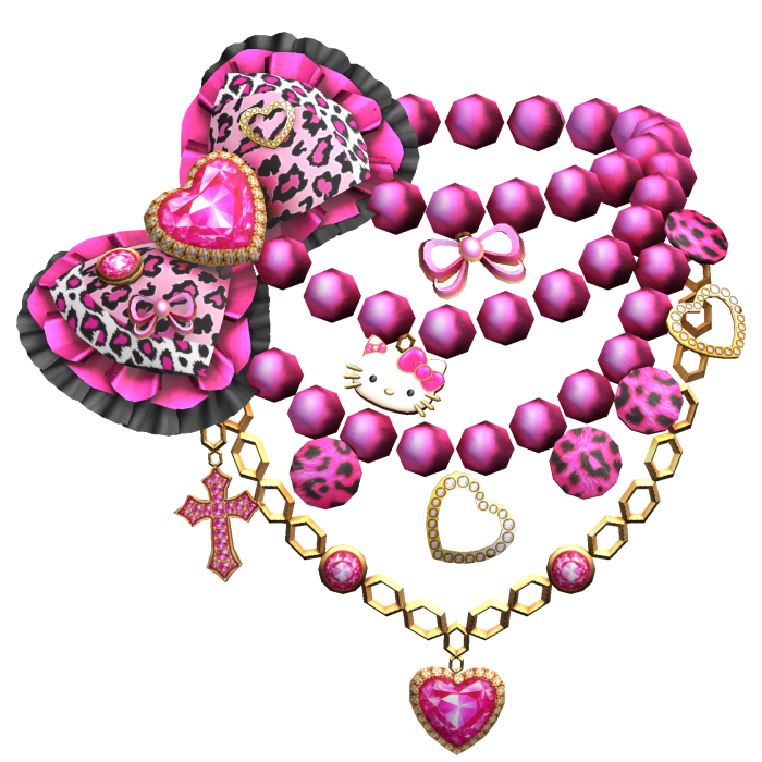 Kawaii Gyaru Leopard Bow Chain Pearl Necklace Pink