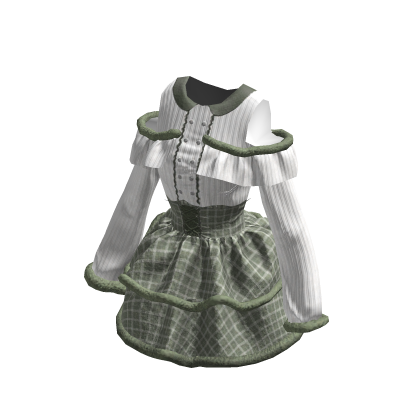 Sage Green Jirai Kei Plaid Corseted Dress w/ Fur