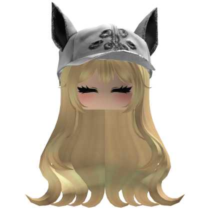 Fluffy emo blonde hair white cat cap y2k