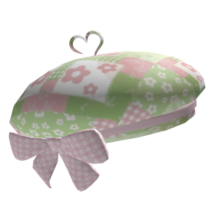Pink green igari floral cottage mori kei beret