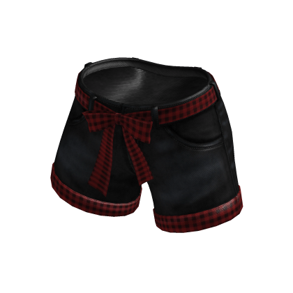 ✨Bow Belt Folded Black  Shorts / Red Gingham