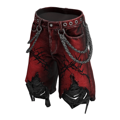 Red Y2K Distressed Shorts w/ Chains