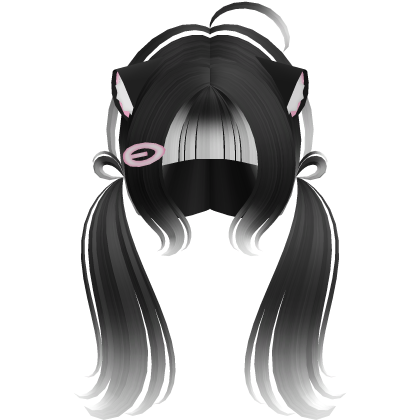 Cute Kitty Pigtails w/ Ears And Clip Black&White