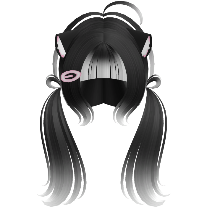 Cute Kitty Pigtails w/ Ears And Clip Black&White