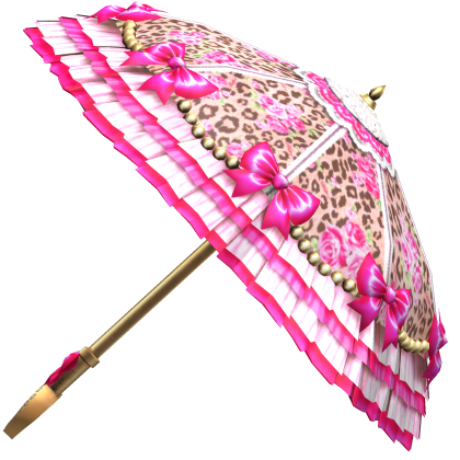 Agejo Gyaru Floral Leopard Bow Parasol Pink Brown