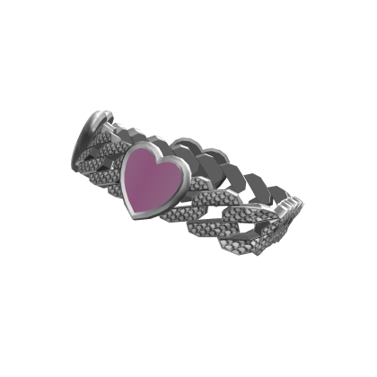 SG| (R) Sadity Silver Pink Heart Cuban Bracelet
