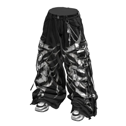 Stylish Baggy Street Pants (Black X White) Roblox item render