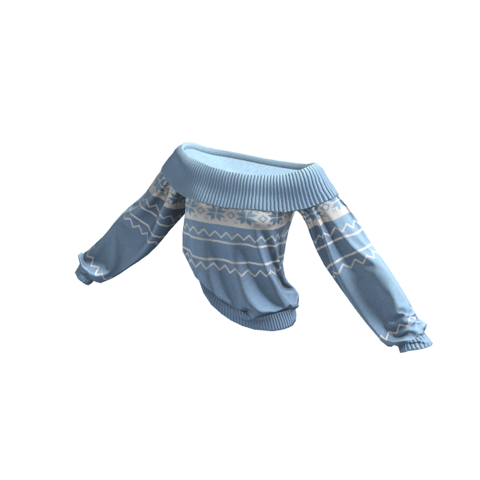 Blue Christmas Knitted Off Shoulder Sweater