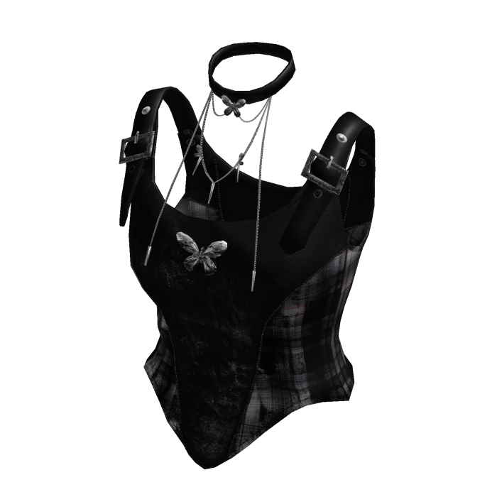 🪽Goth black plaid choker cami top -WS