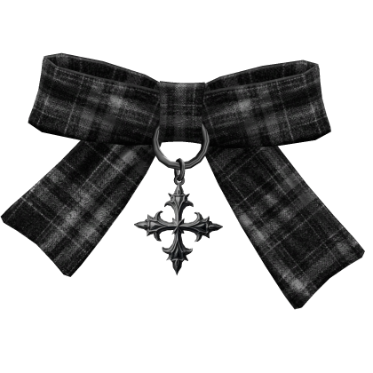 gothic cute hair bow black & white plaid Roblox item