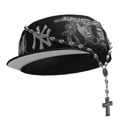 Black NY Fitted Cap w/ Rosary