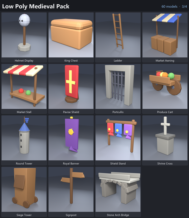 Low Poly Medieval Pack Castle Knight x60 preview 3