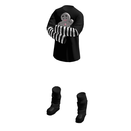 Gingerbread striped emo black leg warmers outfit thumbnail