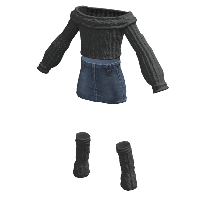 BB Knit Sweater Denim Skirt Leg Warmers Grey